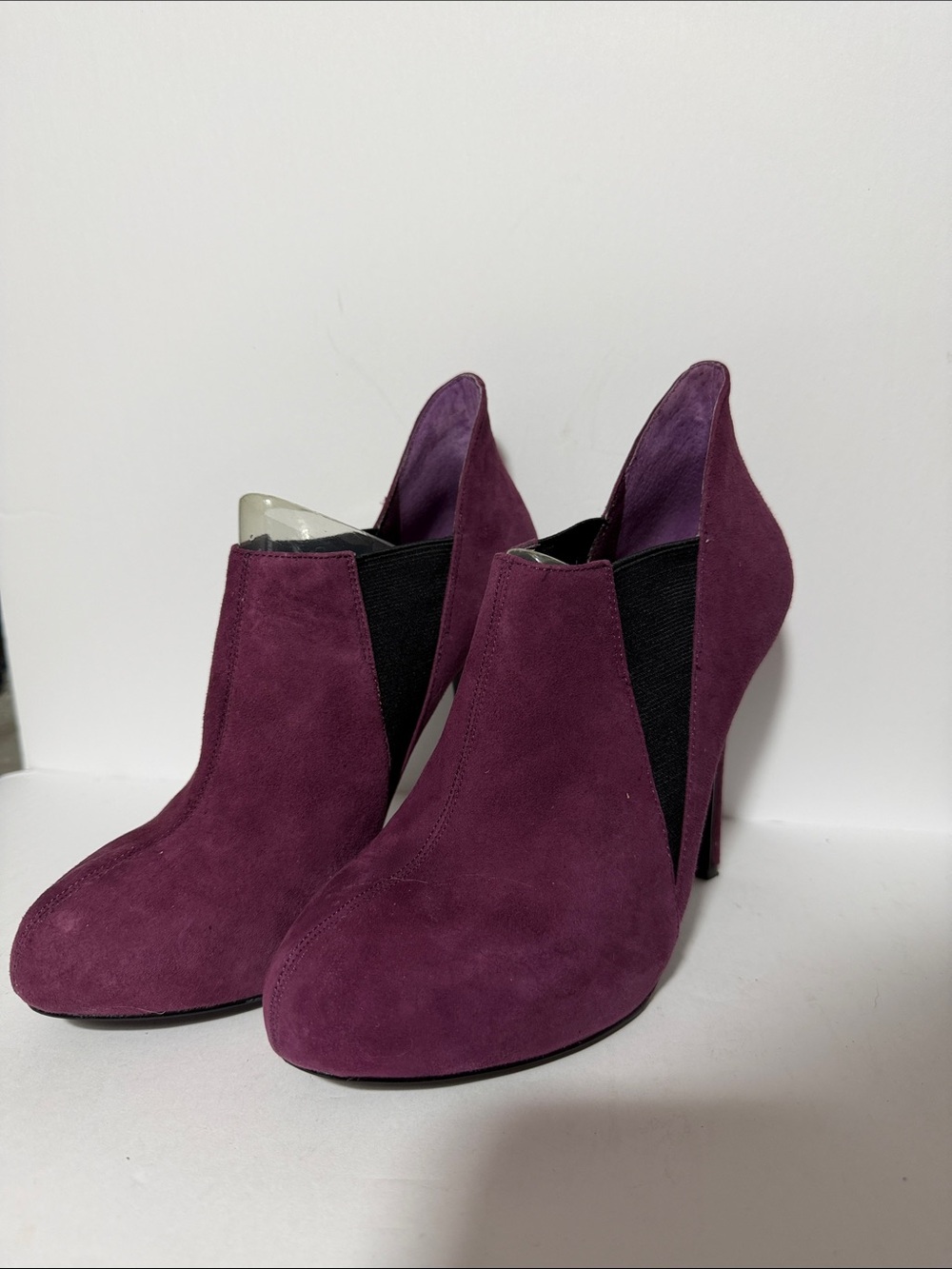 Women's Suede Plum Ankle Booties with Elastic Panels